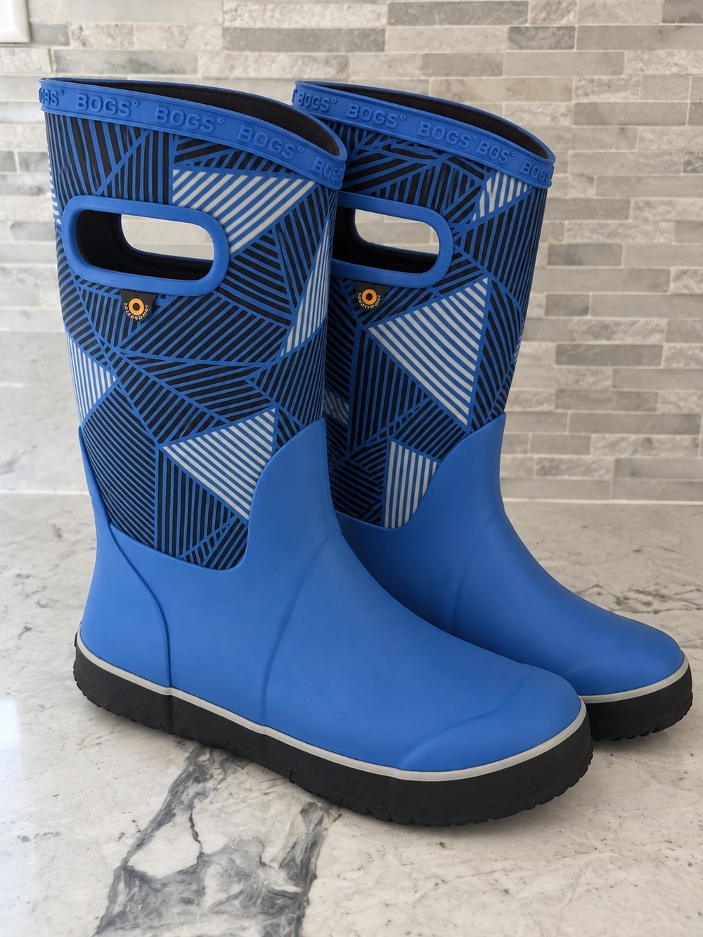 BOGS Kids Rainboot Geo Royal Blue Multi Waterproof Boots Youth Size 6